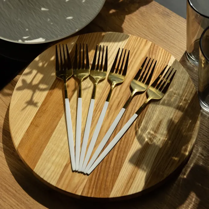 Набір столових виделок 6 штук виделки кухонні з нержавіючої сталі 21.5 см Білий із золотом (HP-20-9) - изображение 4