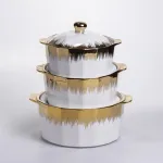 Набір супниць порцелянових 3 (шт) 1.5/2/3 (л)  каструлі бульйонниці з кришкою та ручками для дому та ресторану з позолотою ML-T26-3 (ML-T26-3)