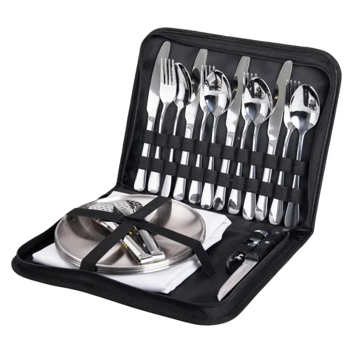 Набір туристичного посуду на 4 персони посуд для походу, пікніка 24 предмети в чохлі з нержавійки Срібло (HP-20-68) - зображення 1