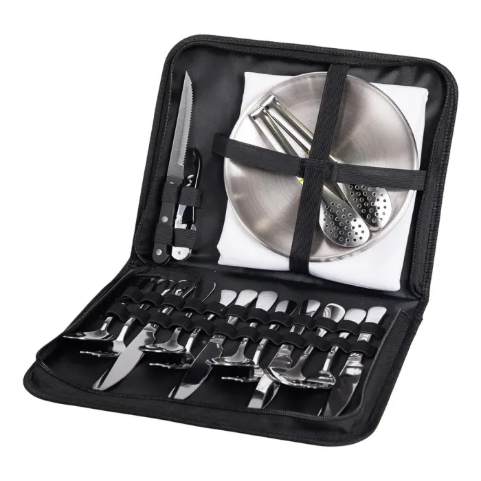 Набір туристичного посуду на 4 персони посуд для походу, пікніка 24 предмети в чохлі з нержавійки Срібло (HP-20-68) - зображення 2