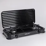 Настільна газова плита на 2 конфорки 4.4 кВт міні газова плита для балонного газу Чорна Sokany (SK-6002B)