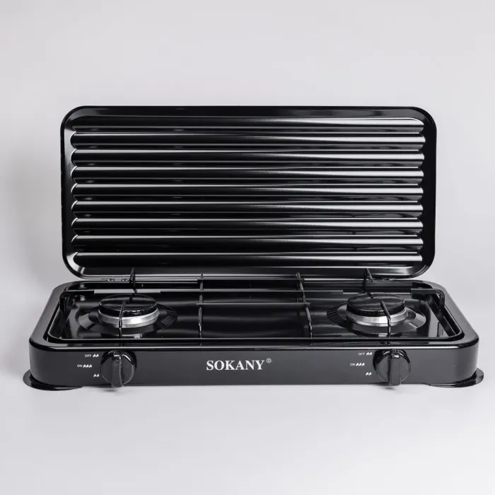 Настольная газовая плита на 2 конфорки 4.4 кВт мини газовая плита для баллонного газа Черная Sokany (SK-6002B) - изображение 2