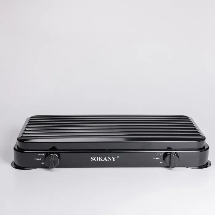 Настольная газовая плита на 2 конфорки 4.4 кВт мини газовая плита для баллонного газа Черная Sokany (SK-6002B) - изображение 4