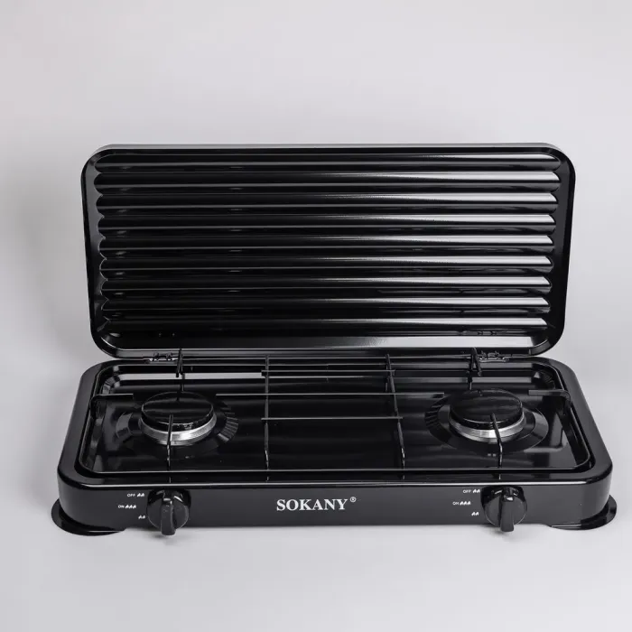 Настольная газовая плита на 2 конфорки 4.4 кВт мини газовая плита для баллонного газа Черная Sokany (SK-6002B) - изображение 5