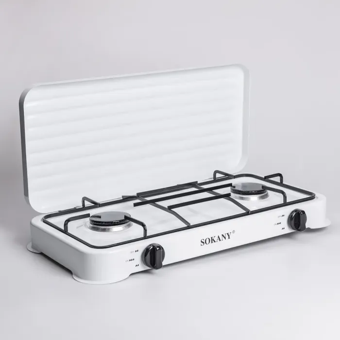 Настольная газовая плита на 2 конфорки мини газовая плита для баллонного газа Белая Sokany (SK-6002W) - изображение 1