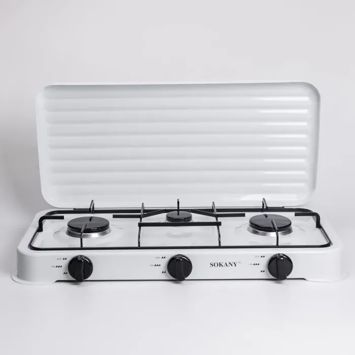 Настольная газовая плита на 3 конфорки 5.5 кВт мини газовая плита для баллонного газа Белая Sokany (SK-6003W) - изображение 1