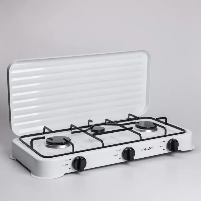 Настольная газовая плита на 3 конфорки 5.5 кВт мини газовая плита для баллонного газа Белая Sokany (SK-6003W) - изображение 2