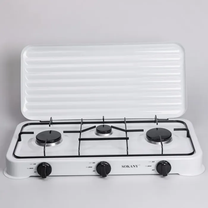 Настольная газовая плита на 3 конфорки 5.5 кВт мини газовая плита для баллонного газа Белая Sokany (SK-6003W) - изображение 3