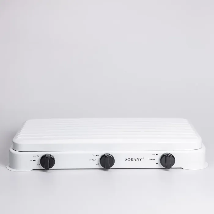Настольная газовая плита на 3 конфорки 5.5 кВт мини газовая плита для баллонного газа Белая Sokany (SK-6003W) - изображение 4