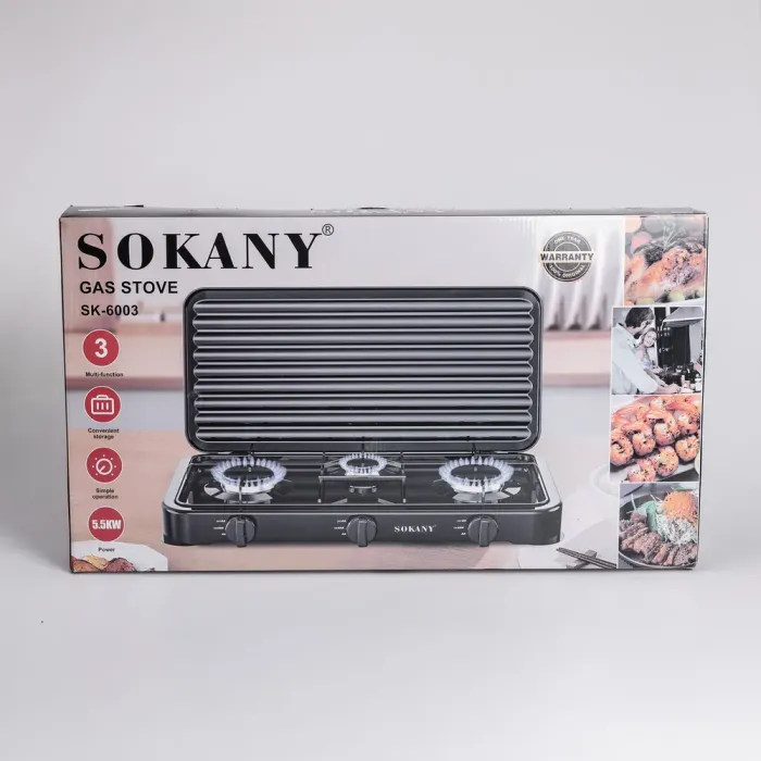 Настольная газовая плита на 3 конфорки 5.5 кВт мини газовая плита для баллонного газа Белая Sokany (SK-6003W) - изображение 10