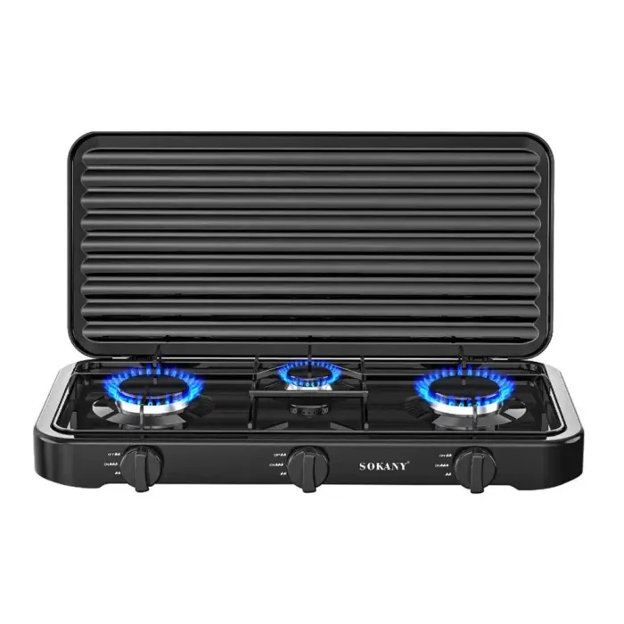 Настольная газовая плита на 3 конфорки мини газовая плита для баллонного газа Черная Sokany (SK-6003B) - изображение 1