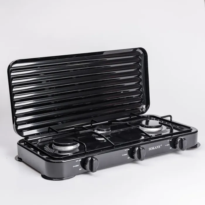 Настольная газовая плита на 3 конфорки мини газовая плита для баллонного газа Черная Sokany (SK-6003B) - изображение 2