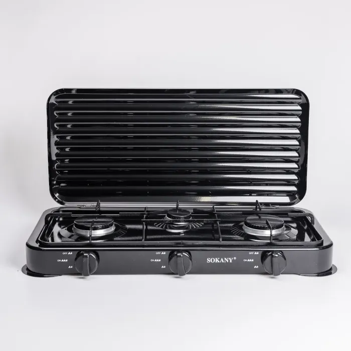 Настольная газовая плита на 3 конфорки мини газовая плита для баллонного газа Черная Sokany (SK-6003B) - изображение 3