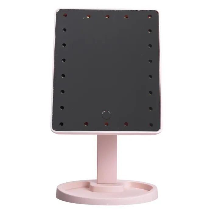 Настільне дзеркало з підсвічуванням 22 LED для макіяжу 21х16 см прямокутне на ніжці USB Рожеве (HP-10-4AP) - изображение 4