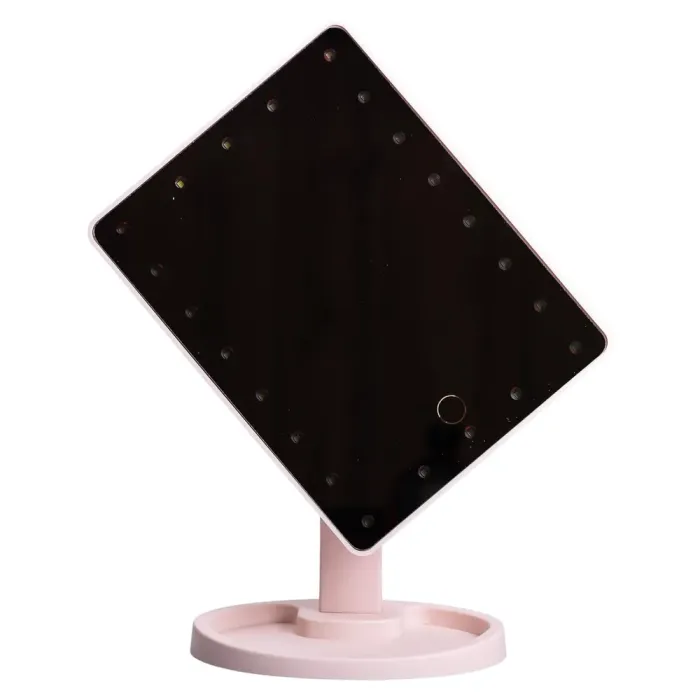 Настільне дзеркало з підсвічуванням 22 LED для макіяжу 21х16 см прямокутне на ніжці USB Рожеве (HP-10-4AP) - изображение 5