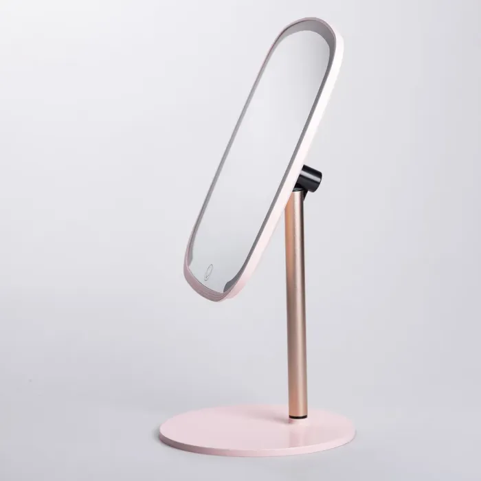Настільне дзеркало з підсвічуванням 23х18 см для макіяжу на ніжці Рожеве (HP-10-6AP) - зображення 4