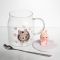 Новорічна велика скляна чашка "Лабубу" з кришкою та ложкою 600 мл, Святкова кружка чашка для дітей на подарунок Рожевий FM-56B (FM-56B)