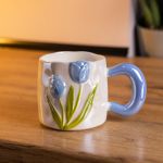 Новорічна порцелянова чашка для чаю та кави "Ніжний Тюльпан" з 3D-декором 400 мл, святкова кружка чашка на подарунок Блакитний FM-40D (FM-40D)