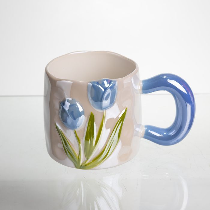 Новорічна порцелянова чашка для чаю та кави "Ніжний Тюльпан" з 3D-декором 400 мл, святкова кружка чашка на подарунок Блакитний FM-40D (FM-40D) - зображення 2