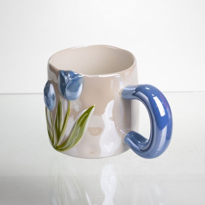 Новорічна порцелянова чашка для чаю та кави "Ніжний Тюльпан" з 3D-декором 400 мл, святкова кружка чашка на подарунок Блакитний FM-40D (FM-40D) - зображення 3