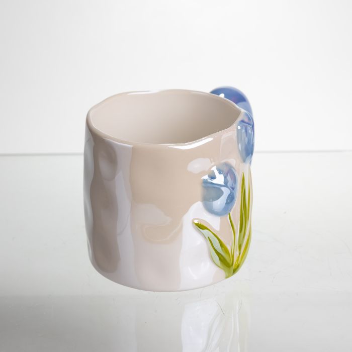 Новорічна порцелянова чашка для чаю та кави "Ніжний Тюльпан" з 3D-декором 400 мл, святкова кружка чашка на подарунок Блакитний FM-40D (FM-40D) - зображення 4