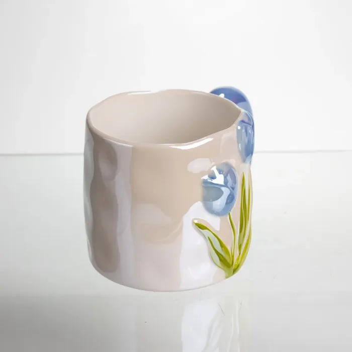 Новорічна порцелянова чашка для чаю та кави "Ніжний Тюльпан" з 3D-декором 400 мл, святкова кружка чашка на подарунок Блакитний FM-40D (FM-40D) - зображення 4
