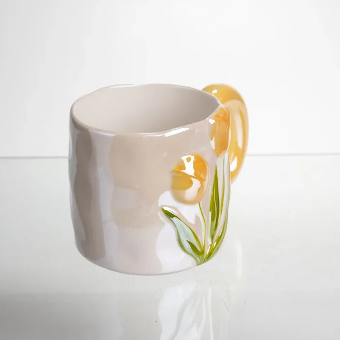 Новорічна порцелянова чашка для чаю та кави "Ніжний Тюльпан" з 3D-декором 400 мл, святкова кружка чашка на подарунок Помаранчевий FM-40B (FM-40B) - зображення 2