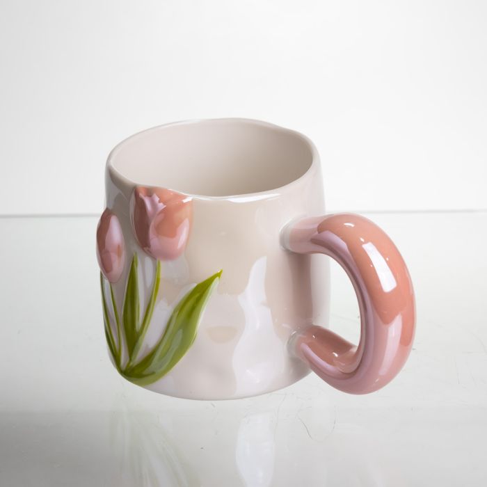 Новорічна порцелянова чашка для чаю та кави "Ніжний Тюльпан" з 3D-декором 400 мл, святкова кружка чашка на подарунок Рожевий FM-40A (FM-40A) - зображення 4