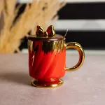 Новорічна порцелянова чашка «Золотий Вихор» 450 мл з кришкою і ложкою Yiwu FM-23C (FM-23C)