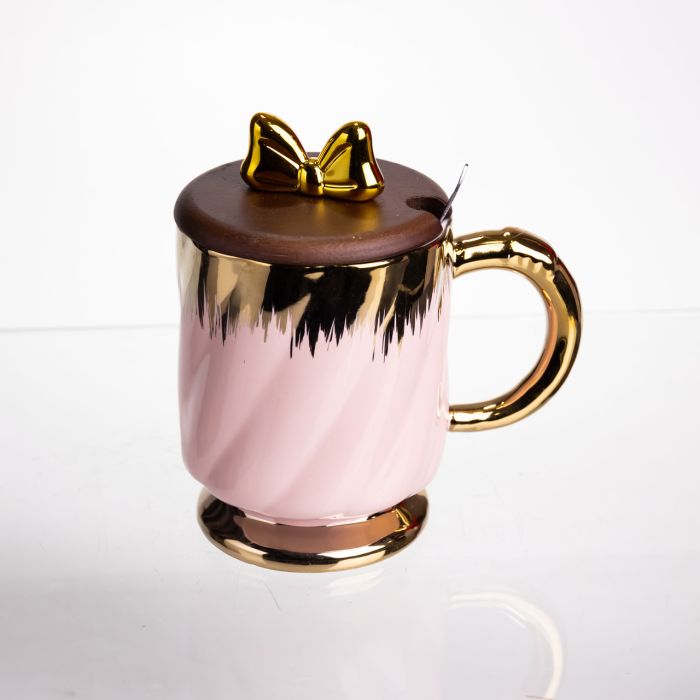 Новорічна порцелянова чашка «Золотий Вихор» 450 мл з кришкою і ложкою Yiwu FM-23B (FM-23B) - зображення 2