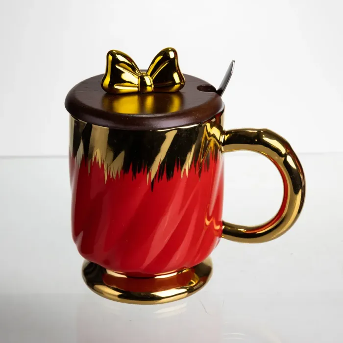 Новорічна порцелянова чашка «Золотий Вихор» 450 мл з кришкою і ложкою Yiwu FM-23C (FM-23C) - зображення 2