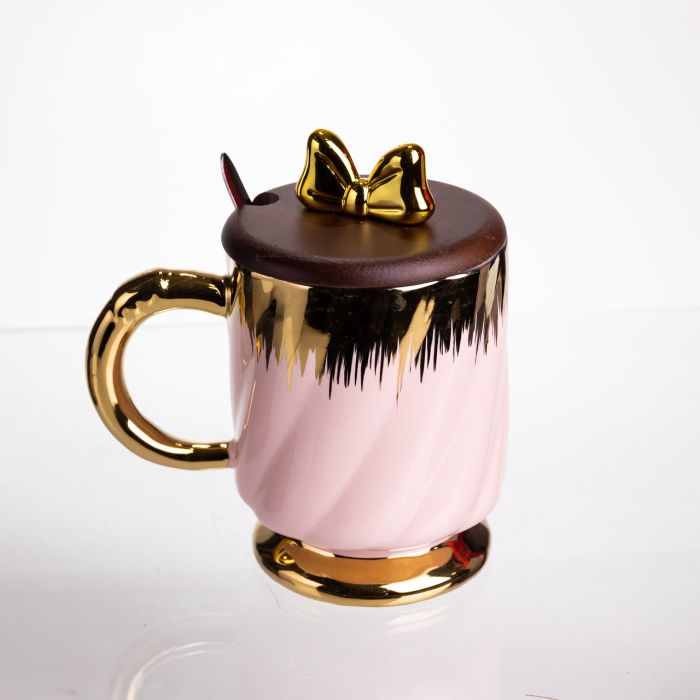 Новорічна порцелянова чашка «Золотий Вихор» 450 мл з кришкою і ложкою Yiwu FM-23B (FM-23B) - зображення 3