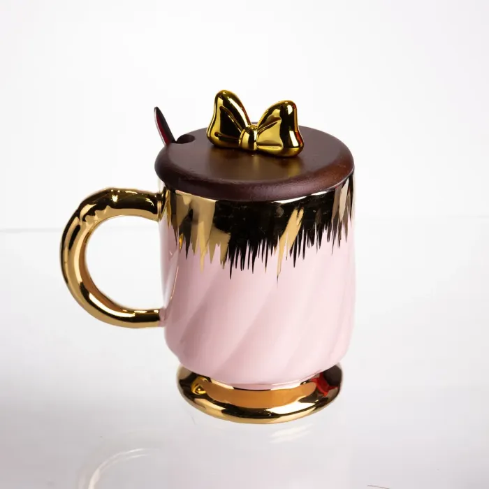 Новорічна порцелянова чашка «Золотий Вихор» 450 мл з кришкою і ложкою Yiwu FM-23B (FM-23B) - зображення 3