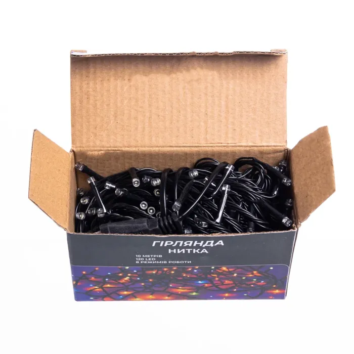 Новорічна гірлянда кімнатна нитка 10 м 120 LED чорний провід Білий W120LED10MBW (W120LED10MBW) - зображення 5