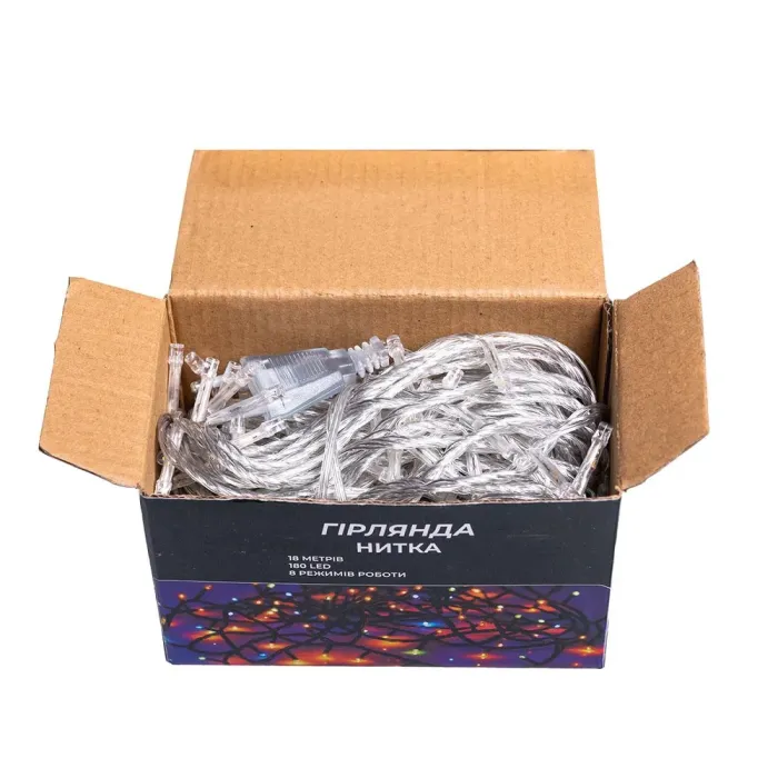 Новорічна гірлянда кімнатна нитка 18 м 180 LED кімнатна гірлянда білий провід Жовте світло (W180LED18MWY) - изображение 2