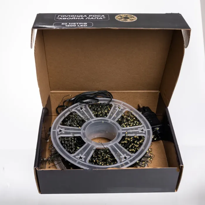 Новорічна гірлянда кімнатна роса Хвойна лапа 50 м 1500 LED зелений провід Жовте сяйво D1500L50MGY (D1500L50MGY) - зображення 5