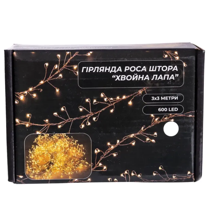 Новорічна гірлянда кімнатна штора роса Хвойна лапа 3х3 м 600 LED Біле світло D600LED3MW (D600LED3MW) - изображение 6