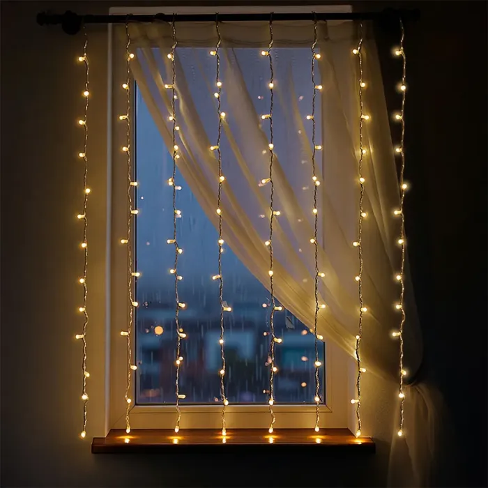 Новорічна гірлянда штора 1,5х1,5 м 64 LED кімнатна гірлянда білий провід Жовте світло ZWM1564LEDY (ZWM1564LEDY) - изображение 2