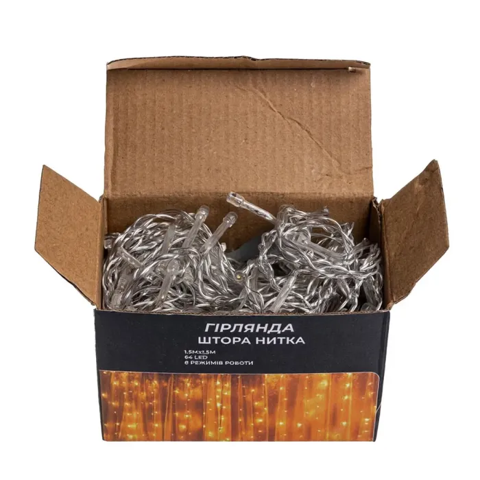 Новорічна гірлянда штора 1,5х1,5 м 64 LED кімнатна гірлянда білий провід Жовте світло ZWM1564LEDY (ZWM1564LEDY) - изображение 4