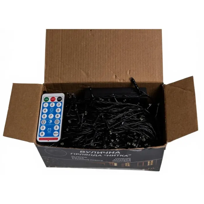 Новорічна гірлянда вулична 50 м 500 LED з сонячною батареєю чорний провід Білий SB500L50MBW (SB500L50MBW) - изображение 2