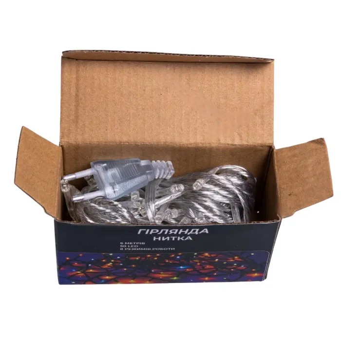 Новорічна кімнатна гірлянда нитка 6 м 50 LED білий провід Жовтий W50LED6MWY (W50LED6MWY) - зображення 4