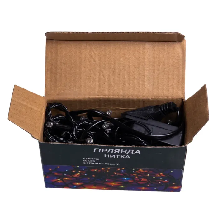 Новорічна кімнатна гірлянда нитка 6 м 50 LED чорний провід Білий W50LED6MBW (W50LED6MBW) - изображение 4