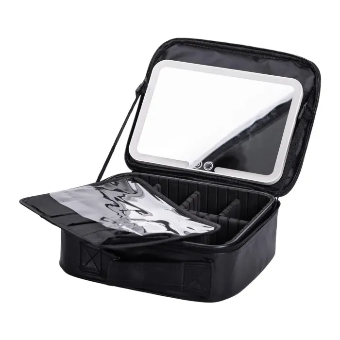 Органайзер косметичка з еко шкіри з дзеркалом та підсвічуванням 26×22×9 см (HP-10-2AB) - зображення 1