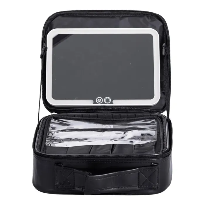 Органайзер косметичка з еко шкіри з дзеркалом та підсвічуванням 26×22×9 см (HP-10-2AB) - зображення 2