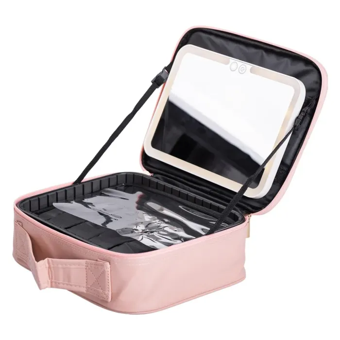 Органайзер косметичка з еко шкіри з дзеркалом та підсвічуванням 26×22×9 см (HP-10-2AP) - зображення 3