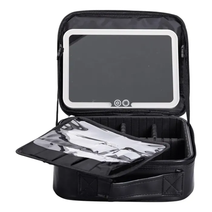 Органайзер косметичка з еко шкіри з дзеркалом та підсвічуванням 26×22×9 см (HP-10-2AB) - зображення 3