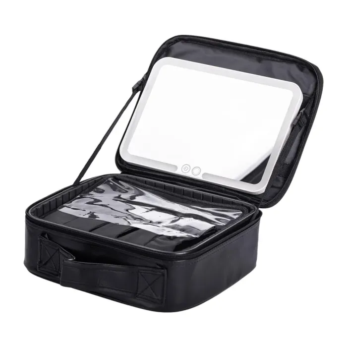 Органайзер косметичка з еко шкіри з дзеркалом та підсвічуванням 26×22×9 см (HP-10-2AB) - зображення 4