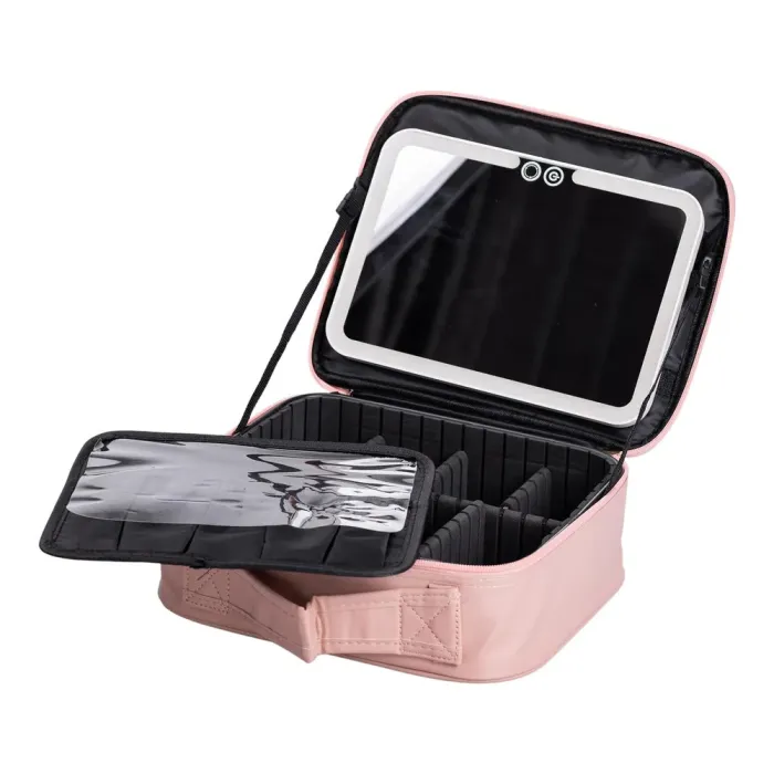 Органайзер косметичка з еко шкіри з дзеркалом та підсвічуванням 26×22×9 см (HP-10-2AP) - зображення 4