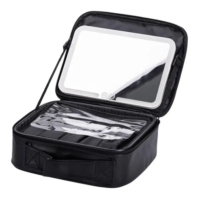 Органайзер косметичка з еко шкіри з дзеркалом та підсвічуванням 26×22×9 см (HP-10-2AB) - зображення 5