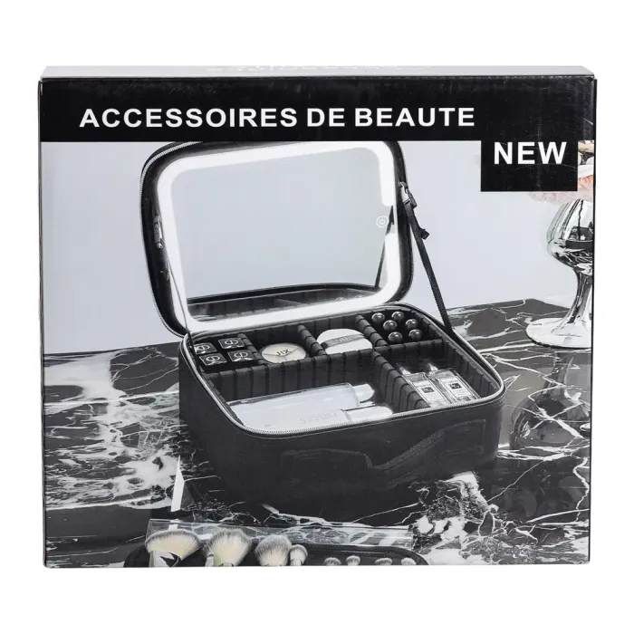 Органайзер косметичка з еко шкіри з дзеркалом та підсвічуванням 26×22×9 см (HP-10-2AP) - зображення 10